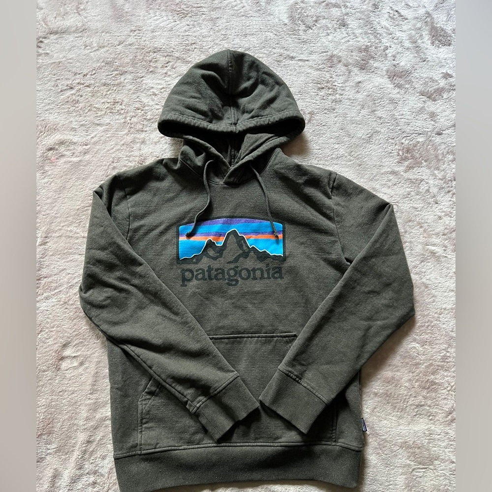 Patagonia Men's Logo Uprisal Hoody Recycled Drawstring Earth Olvide‎ Green Sz S